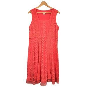 Sundance Dress Size 12 Coral Embroidered Mesh Lace Sleeveless Fully Lined Boho